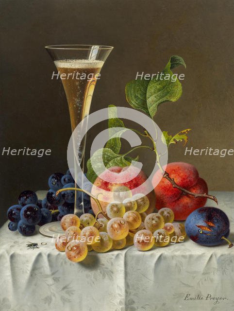 Still life with champagne glass . Creator: Preyer, Emilie (1849-1930).