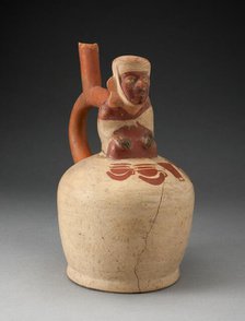 Spouted Vessel with Seated Figure Displaying a Painted Group of Objects, 100 B.C./A.D. 500. Creator: Unknown.