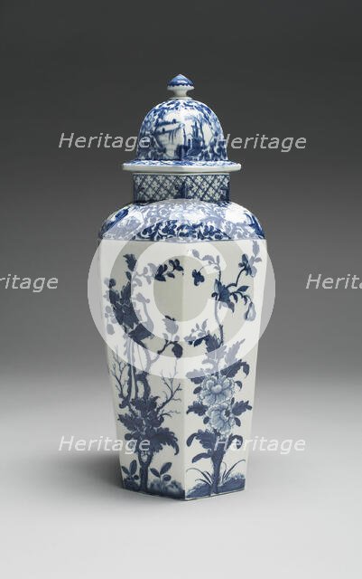 Vase with Cover (one of a pair), Worcester, c. 1760. Creator: Royal Worcester.