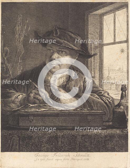 Self-Portrait with a Spider in the Window, 1758. Creator: Georg Friedrich Schmidt.