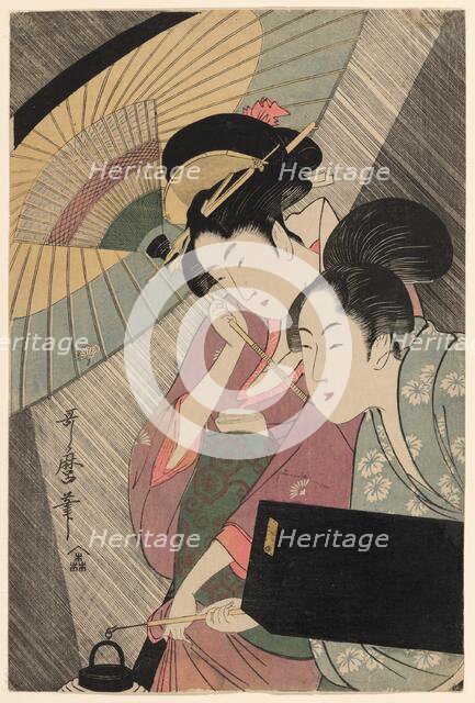 Geisha and Attendant on a Rainy Night, Japan, c. 1797. Creator: Kitagawa Utamaro.