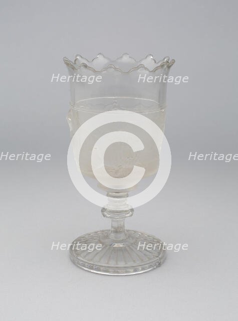 Westward Ho!/Pioneer pattern goblet on pedestal, c. 1876. Creator: Gillinder & Sons.
