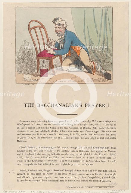 The Bacchanalian's Prayer!!, June 4, 1801., June 4, 1801. Creator: Thomas Rowlandson.