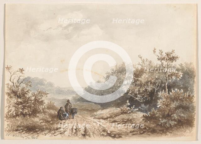 Landscape with a family, a sheep and a dog, 1842. Creator: Willem Valter.