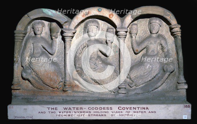 Stone relief showing the water-goddess Coventina, 2nd century. Artist: Unknown