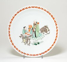Plate with Shou Lao (the God of Longevity), Attendant, and Deer, Qing dynasty, Kangxi reign (1662-17 Creator: Unknown.