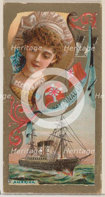 Steamship America, National Line, from the Ocean and River Steamers series (N83) for Duke ..., 1887. Creator: Unknown.