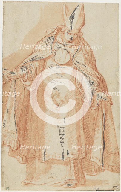 Bishop with outstretched arms, standing bent forward. Creator: Abraham Bloemaert.