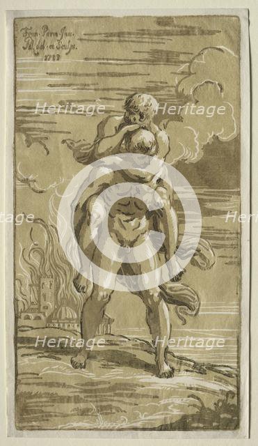 Eneas Carrying Anchises, his Father, from the Burning of Troy, 1723. Creator: Antonio Maria I Zanetti (Italian, 1680-1757).