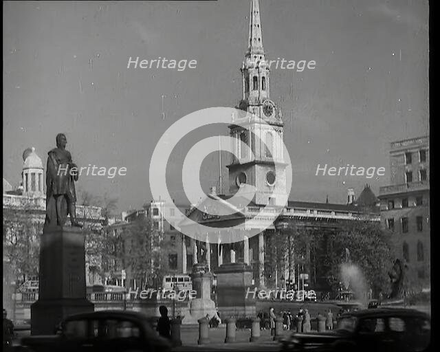 St Martin in the Fields Church on Trafalgar Square Viewed from the End of Cockspur Street..., 1939. Creator: British Pathe Ltd.