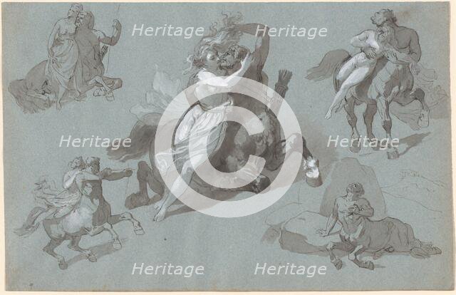 Nessus and Dejanira in Four Poses, and the Dying Nessus, 1830s. Creator: Hippolyte Lalaisse.