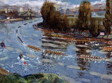 'Head of the River for Schools', (rowing race on the Thames, London), after c1925. Artist: Hugh Cronyn