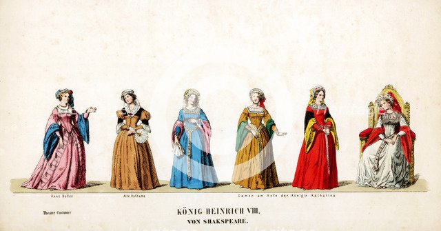 Theatre costume designs for Shakespeare's play, Henry VIII, 19th century. Artist: Unknown
