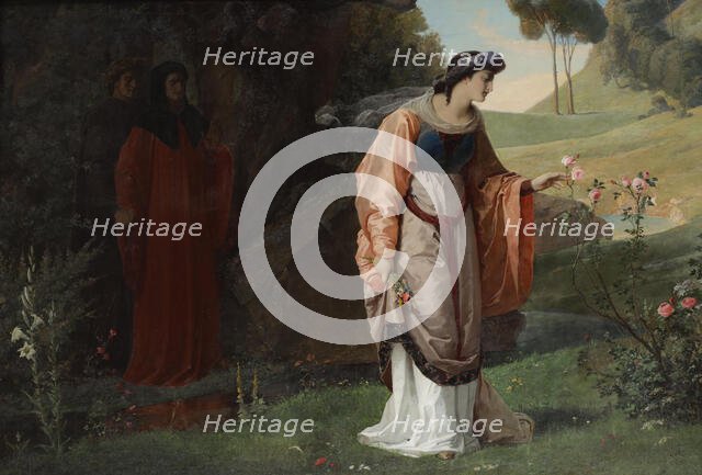 Dante and Virgil meet Matelda (Purgatorio 28), 1870. Creator: Schönbrunner, Karl (1832-1877).