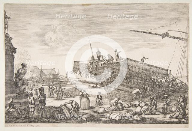 Loading a galley, from 'Views of the port of Livorno' (Vues du port de Livourne), 1654-55. Creator: Stefano della Bella.