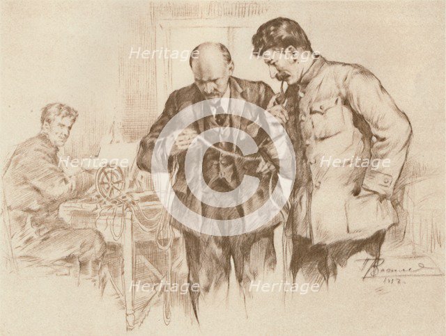'Lenin and Stalin at the Direct Wire, 1918', (1939). Creator: Pyotr Vasilyev.