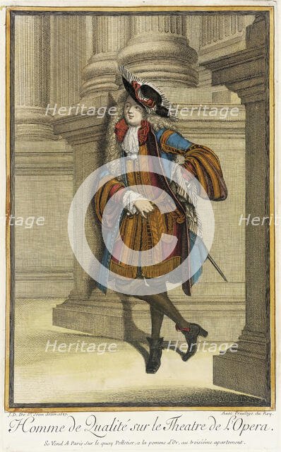 Recueil des modes de la cour de France, 'Homme de Qualité sur le Theatre de l'Opera', 1687. Creator: Jean de Dieu.