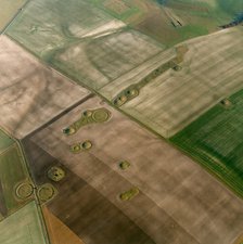 Aerial view showing the remains of barrows in the landscape around Normanton Down, Wiltshire, 2000. Artist: EH/RCHME staff photographer