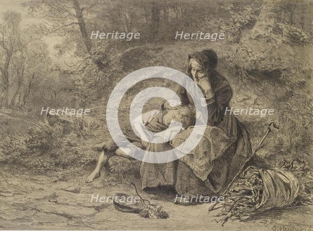 Old Woman and Boy Resting, c1860. Creator: Benjamin Vautier.