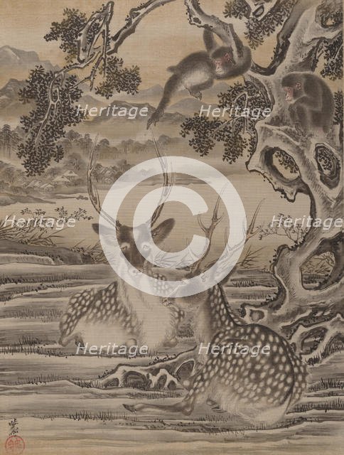 Deer and Monkeys, ca. 1887. Creator: Kawanabe Kyosai.