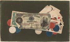 Trompe l'Oeil: A Full House with Chips, $2 and $5 Bills, c. 1895. Creator: Unknown.