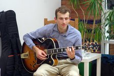 Will Arnold-Forster, Sam Braysher Quartet, Clocktower Cafe Jazz Club, Croydon, London, March 2025. Creator: Brian O'Connor.