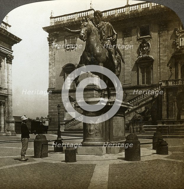 Statue of the Emperor Marcus Aurelius, Rome, Italy.Artist: Underwood & Underwood