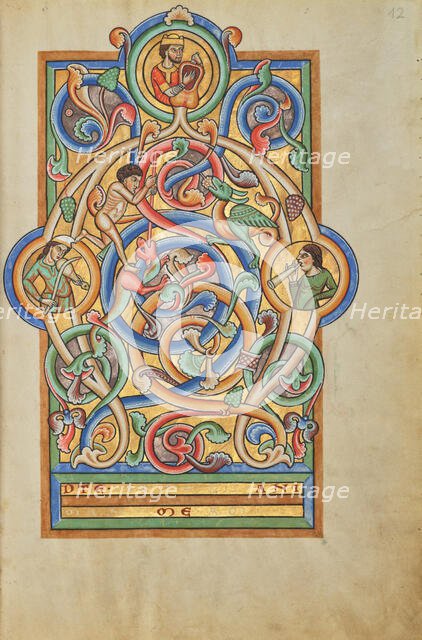 Initial A: David and Companion Musicians; Stammheim Missal, probably 1170s. Creator: Unknown.