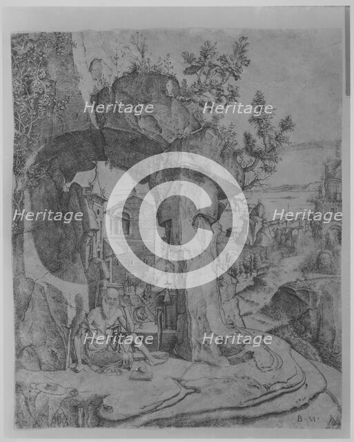 Saint Jerome seated beneath a rocky arch, ca. 1505-20. Creator: Benedetto Montagna.