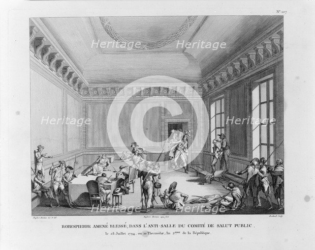 The Arrest of Robespierre on 27 July 1794, 1794. Artist: Berthault, Pierre Gabriel (1748-1819)