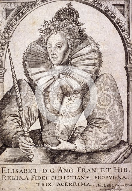 Queen Elizabeth I with sceptre and orb, c1650. Artist: Anon