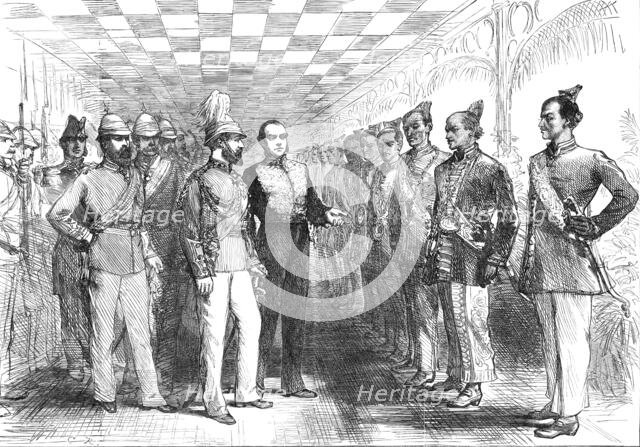 Landing of the Prince of Wales at Colombo: the Governor introducing Cinghalese..., 1876. Creator: Unknown.