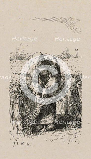 Woman Pulling Flax, 1853, after drawing made in 1852. Creator: Jacques-Adrien Lavieille.