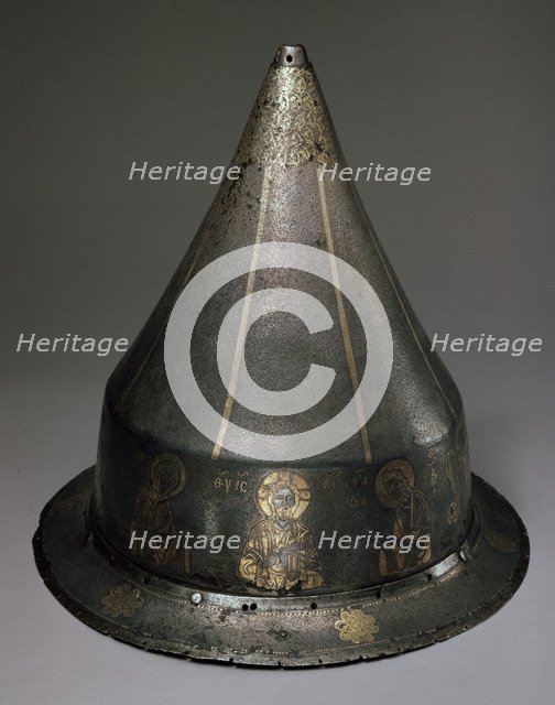 Steel, gold and silver helmet with Deesis, Byzantine, 13th century. Artist: Byzantine Master