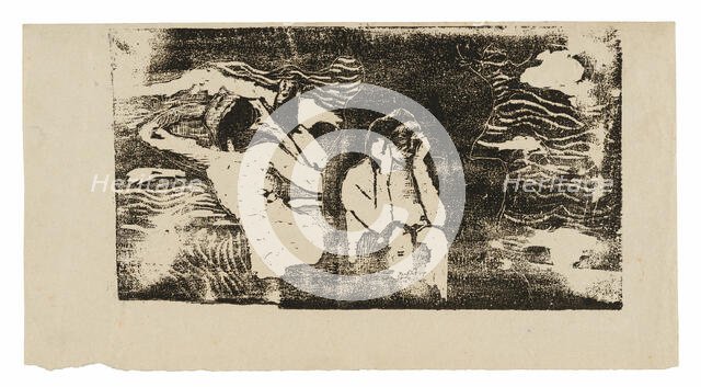 At the Black Rocks, from the Suite of Late Wood-Block Prints, 1898/99. Creator: Paul Gauguin.