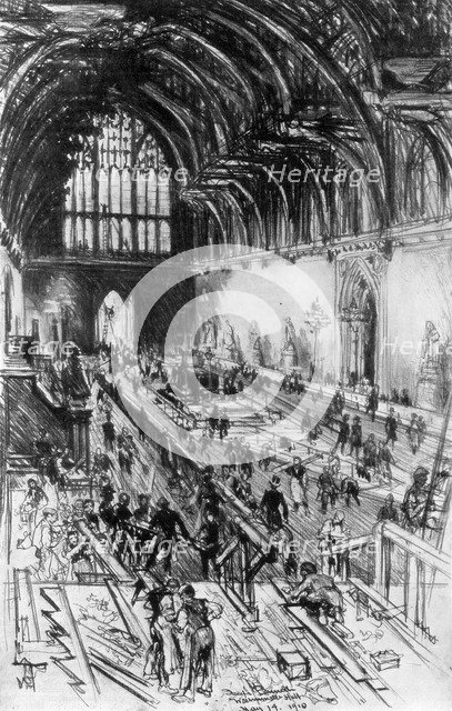 'The Workmen in Possession', Westminster Hall, London, 1910.Artist: Joseph Pennell