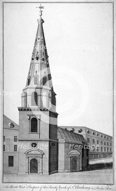 North west view of St Antholin. City of London, c1750.                             Artist: Benjamin Cole
