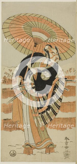 The Actor Ichimura Uzaemon IX as Kajiwara Genta no Kagetoki in a dance interlude in sce..., c. 1770. Creator: Shunsho.