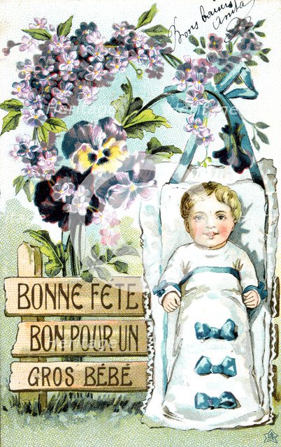 'Happy Birthday, Large Baby, Large Baby', French Postcard, c1900. Artist: Unknown