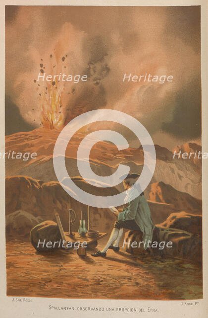 Lazzaro Spallanzani observing the eruption of Etna. From: La ciencia y sus hombres, 1879. Creator: Armet Portanell, José (1843-1911).