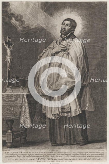 Saint Francis Xavier with a divine light emanating towards him from the upper left,..., ca. 1623-33. Creator: Boetius Adams Bolswert.