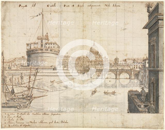 Eighteen Views of Rome: The Castel SantAngelo, 1665. Creator: Lievin Cruyl (Flemish, c. 1640-c. 1720).