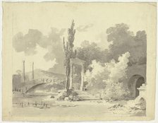 View of the Park at Versailles: Arched Bridge with Columned Approaches, n.d. Creator: Pierre Antoine Mongin.