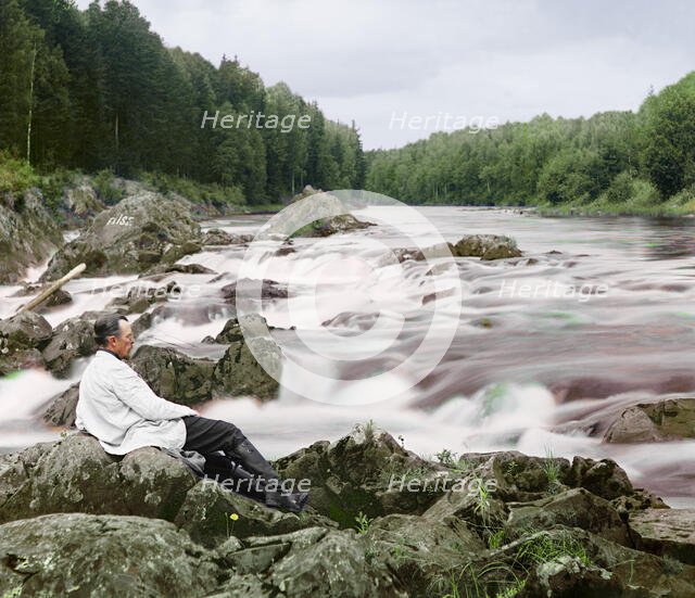 Study near the Kivach waterfall, Suna River, 1915. Creator: Sergey Mikhaylovich Prokudin-Gorsky.
