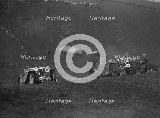 MG PA and MG J type competing in the MG Car Club Rushmere Hillclimb, Shropshire, 1935. Artist: Bill Brunell.