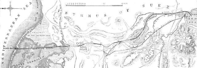 Plan of the Suez Canal, from the Mediterranean to the Red Sea, 1883. Creator: Unknown.