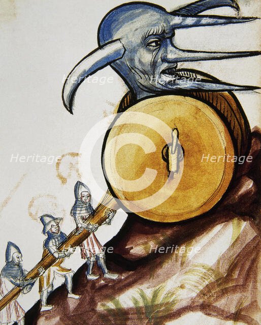 Study of a machine used in sieges, miniature, Conde Museum, Chateau of Chantilly, France, (1992). Creator: Unknown.