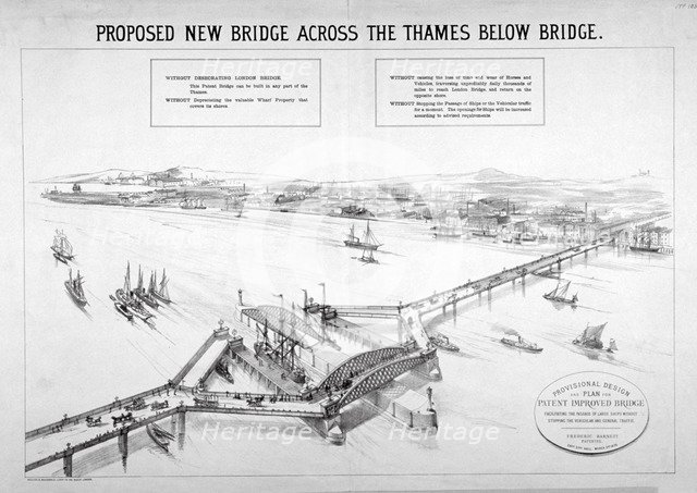 Design by Frederic Barnett for a 'duplex' low-level bridge, London, 1876.                            Artist: Maclure, Macdonald, Macgregor