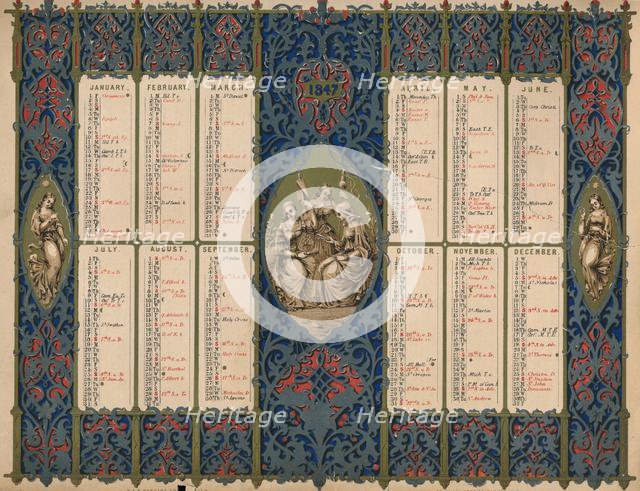 Calendar with saints' days and royal birthdays, 1847. Creator: M & N Hanhart.