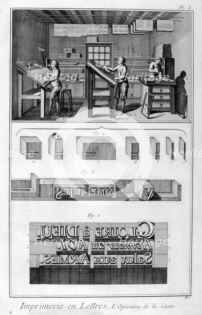 Interior of a Printing Works, type setting, 1751-1777. Artist: Denis Diderot 